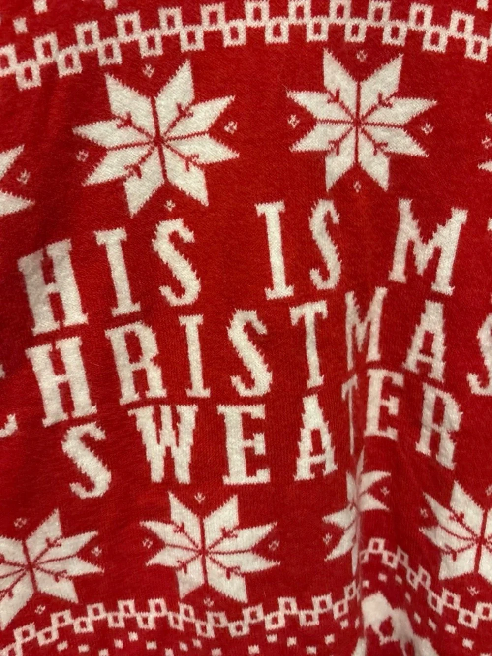 Women's Red Christmas Crewneck Sweater with White Snowflake Motif